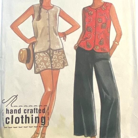 New Look 6241 Pattern Pant Short Top Miss 8-18 Vintage Side Pockets Front Button - Picture 1 of 7